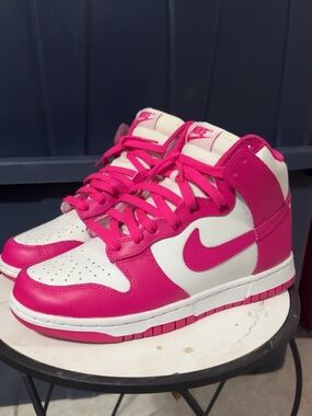 Nike High-Top Dunk  Sneakers in Hot Pink and White